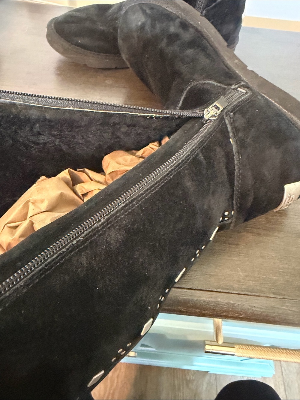 UGG Black Suede Studded Mid-Calf Boots - Picture 7 of 14